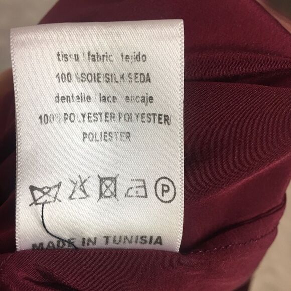 Sandro Burgundy Black Lace 100% Silk Eponyme Blouse Womens Size 8 - Picture 7 of 8